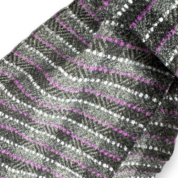 Avoca The Mill Lambswool Cashmere Chenille Blend Striped Scarf, Grey/Purple - Picture 8 of 11
